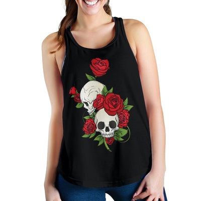 Racerback - Women's Skull Couple Roses (Black) - GiddyGoatStore