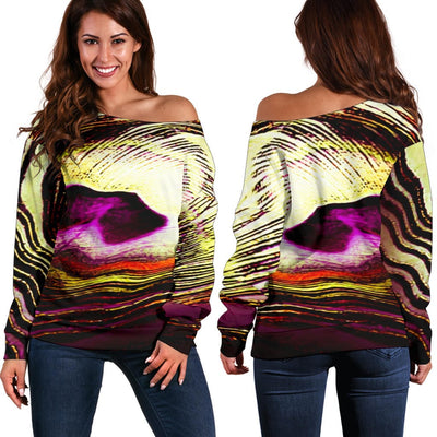 Off Shoulder Sweater - Peacock Feathers Bird Models - GiddyGoatStore