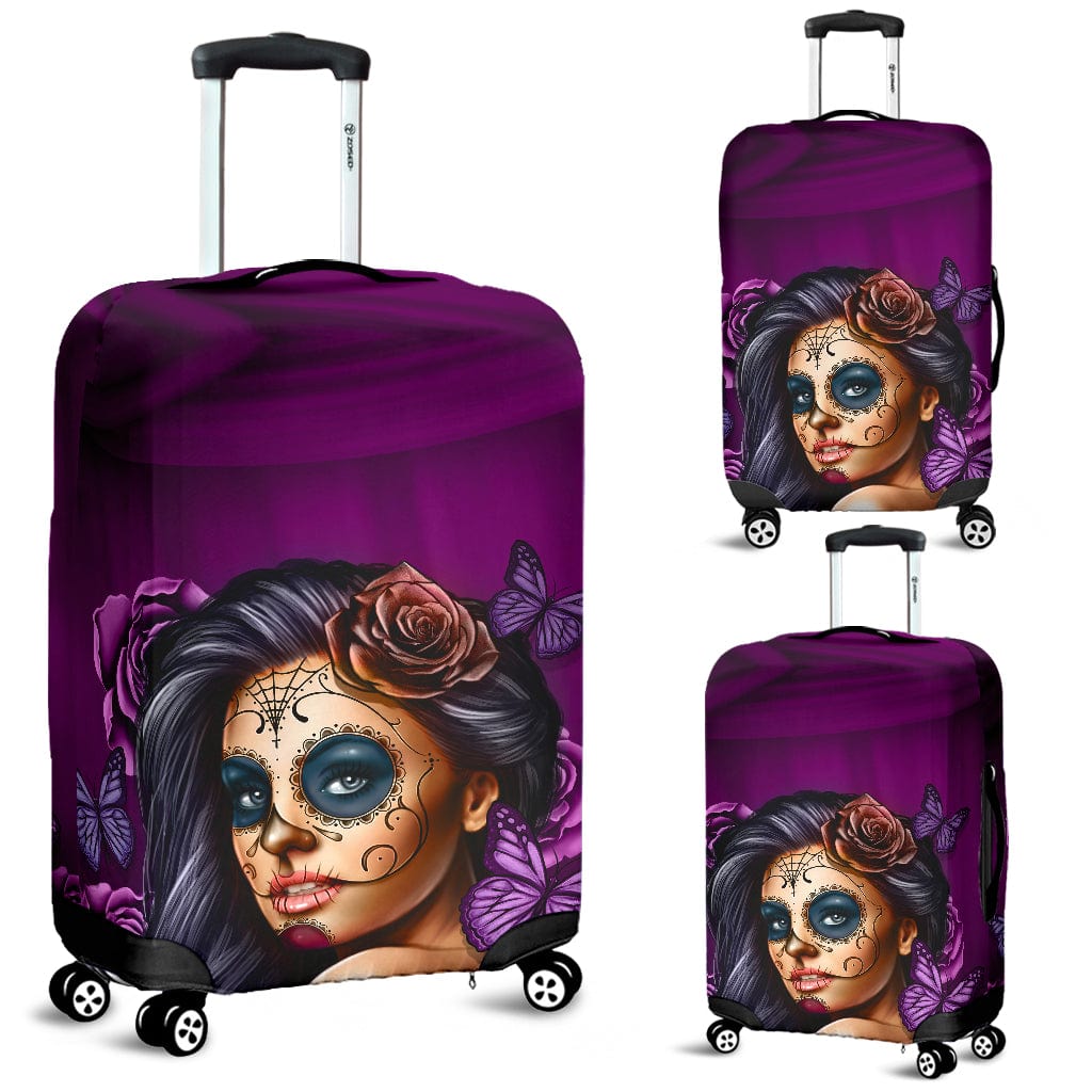 Luggage Covers - Violet Calavera Art Collection - GiddyGoatStore