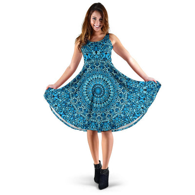 Midi Dress - Sky Blue Mandala - GiddyGoatStore