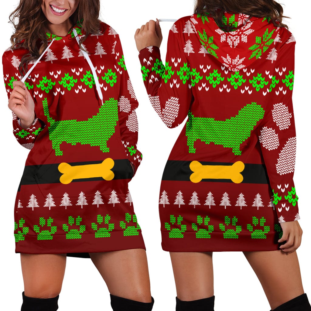 Hoodie Dress - Ugly Christmas Dachshund - GiddyGoatStore
