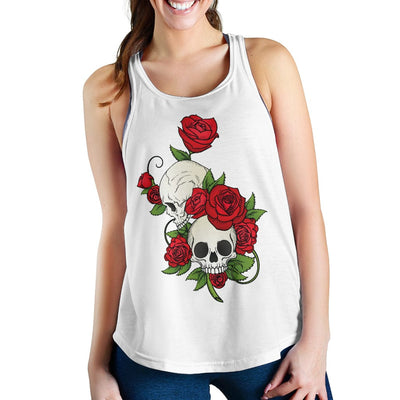 Racerback - Women's Skull Couple Roses (White) - GiddyGoatStore
