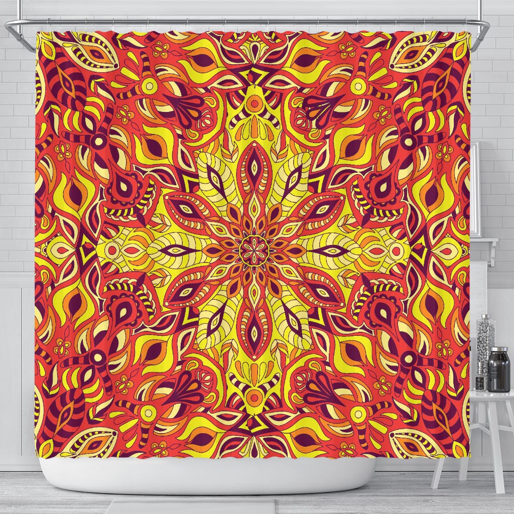 Shower Curtain - Red Sunny Mandala - GiddyGoatStore