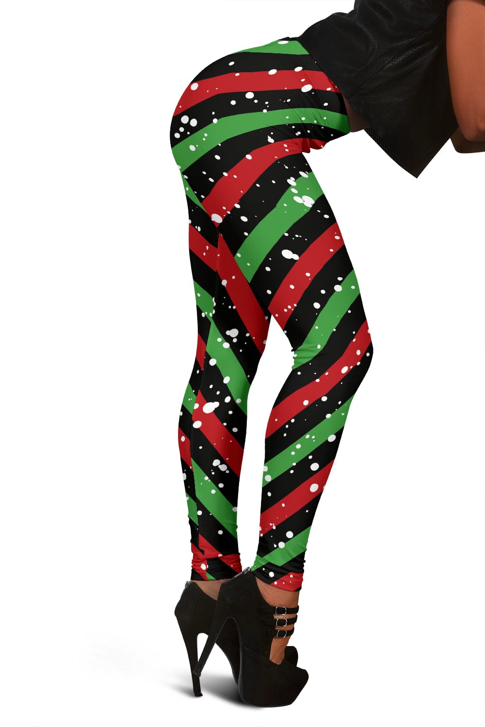 Leggings - Black Candy Cane Christmas - GiddyGoatStore