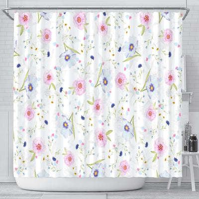 Shower Curtain - Pink And Purple Floral - GiddyGoatStore