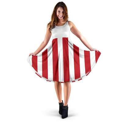 Midi Dress - Strip Red White - GiddyGoatStore