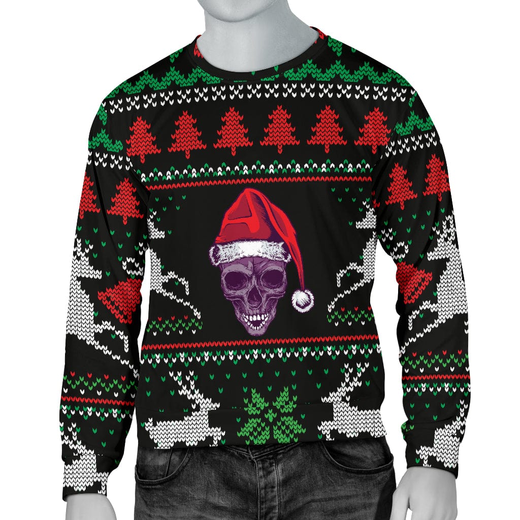 Sweater - Ugly Christmas Santa Skull Black Men's - GiddyGoatStore