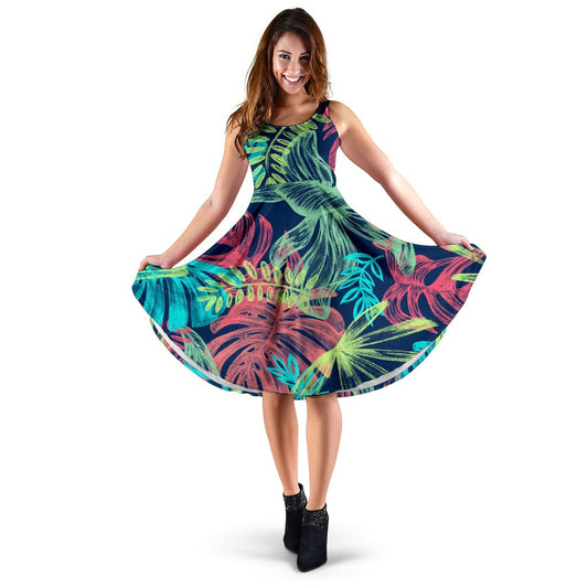 Midi Dress ~ Women's  - Tropical Forest