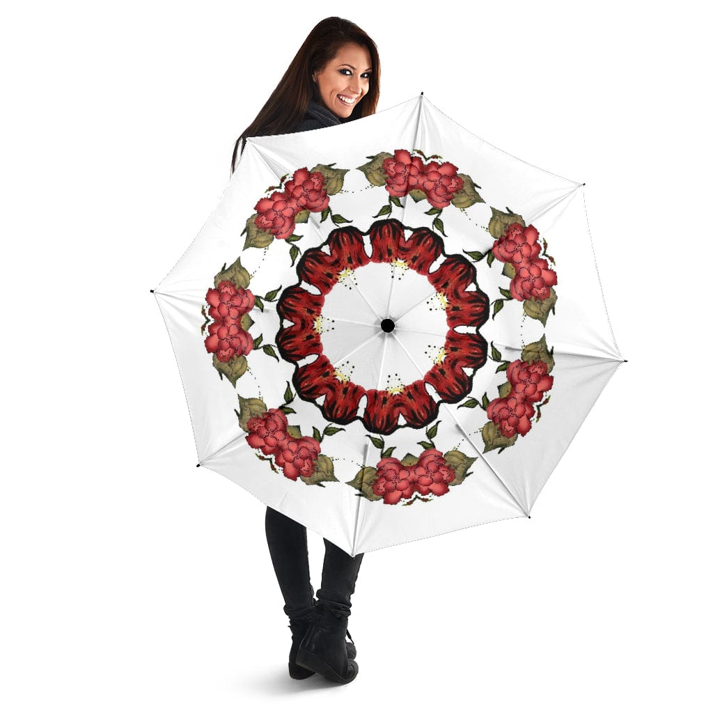 Umbrella - Burgundy Flowers - GiddyGoatStore