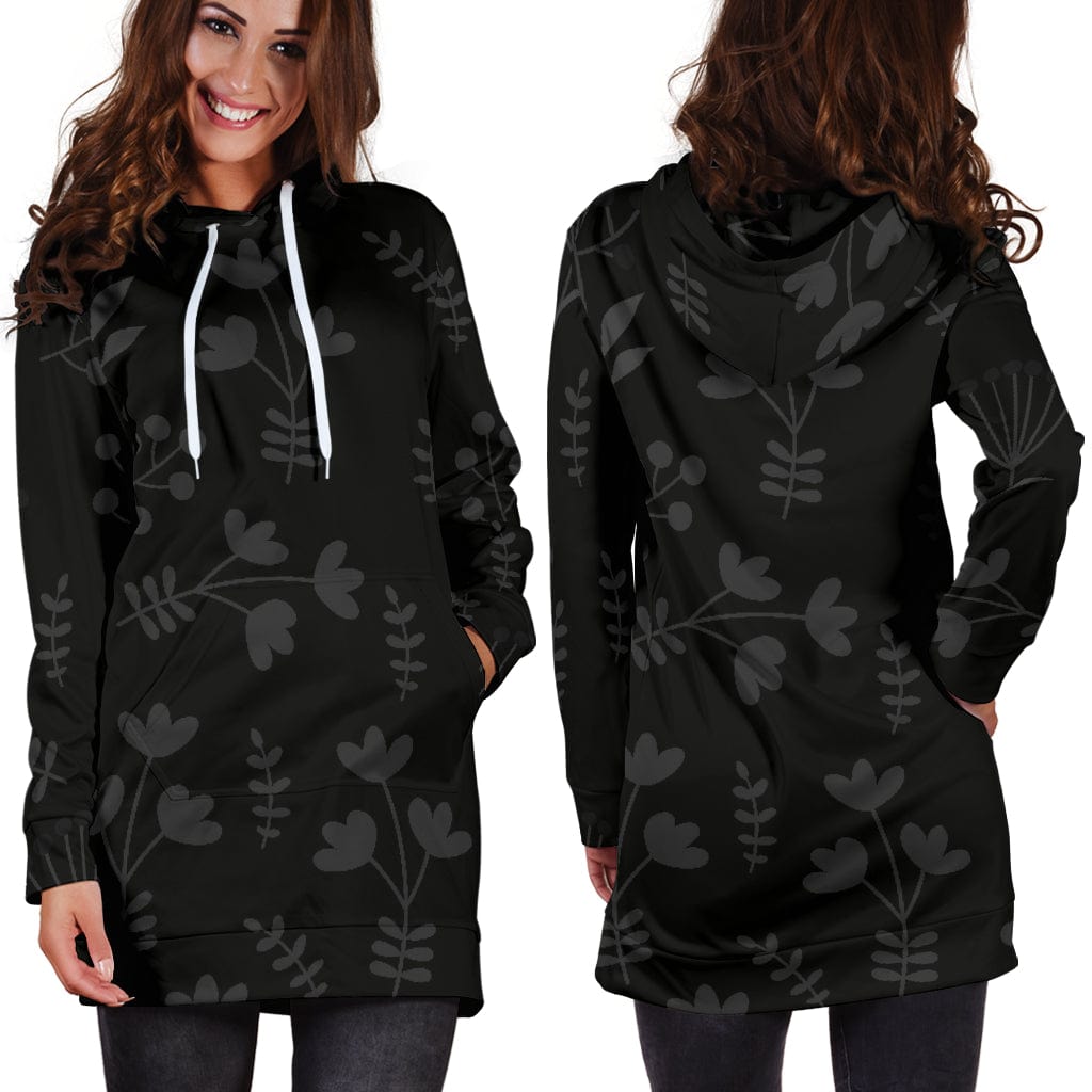 Hoodie Dress - Women's Charcoal Floral - GiddyGoatStore