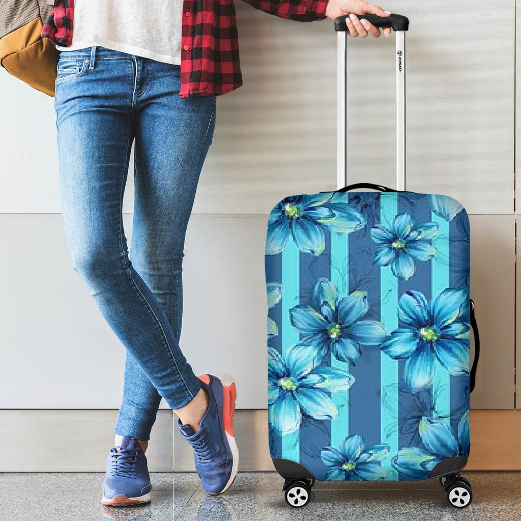 Luggage Cover ~ Blue Floral - GiddyGoatStore