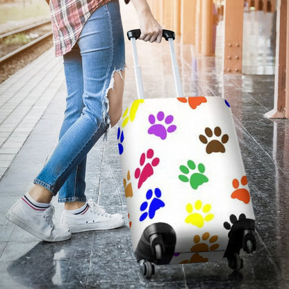 Luggage Cover - Colorful Paw Prints