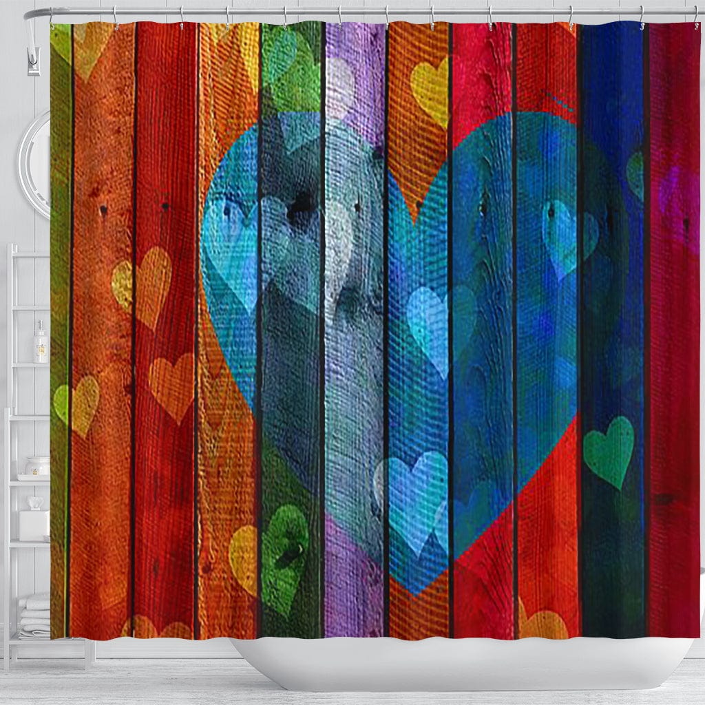 Shower Curtain ~ Wooden Hearts - GiddyGoatStore