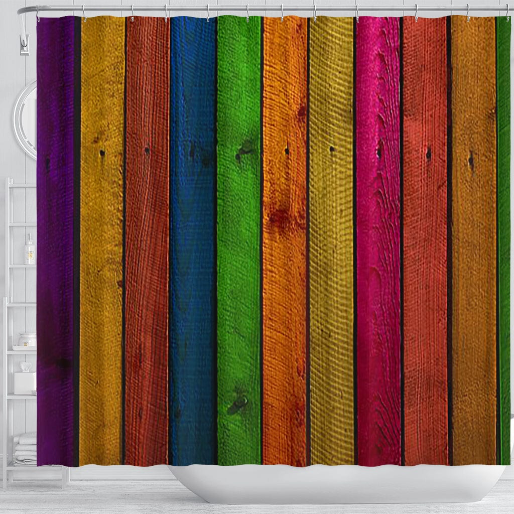 Shower Curtain ~ Colorful Wood Planks - GiddyGoatStore