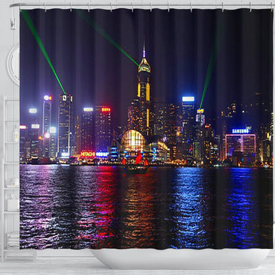 Shower Curtain ~ Hong Kong At Night - GiddyGoatStore