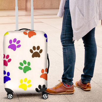 Luggage Cover - Colorful Paw Prints