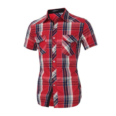 Mens Plaid Casual Shirt  Turn Down Collar Slim Fit - GiddyGoatStore