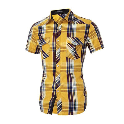 Mens Plaid Casual Shirt  Turn Down Collar Slim Fit - GiddyGoatStore